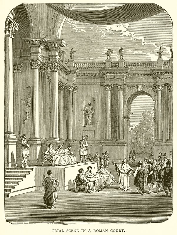 Escena de juicio en un tribunal romano de English School