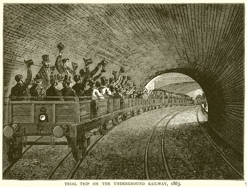 Viaje de prueba en el ferrocarril subterráneo, 1863 de English School