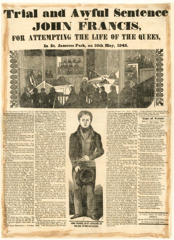 Juicio y terrible sentencia de John Francis por intentar la vida de la Reina, el 30 de mayo de 1842 de English School