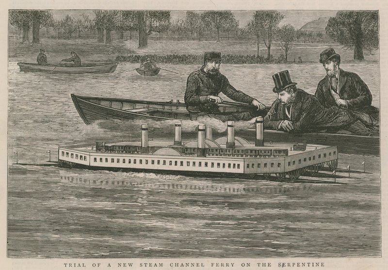 Prueba de un nuevo ferry de canal de vapor en el Serpentine de English School