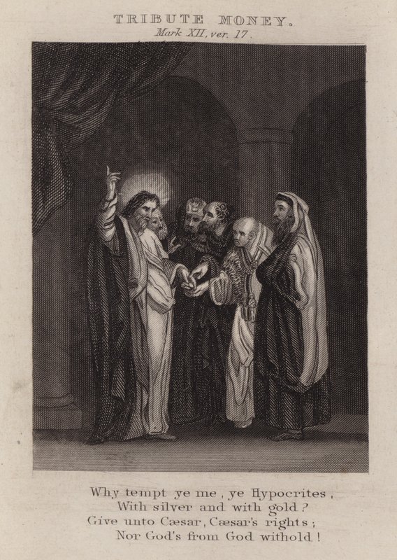 El tributo, Marcos XII, versículo 17 (grabado) de English School
