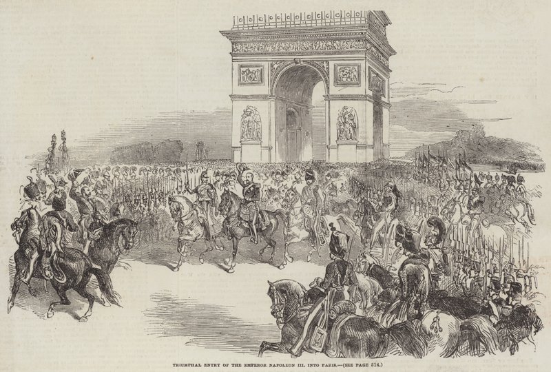 Entrada triunfal del emperador Napoleón III en París (grabado) de English School