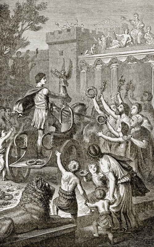 Regreso triunfal de un vencedor olímpico, ilustración de La Historia Ilustrada del Mundo publicada por Ward Lock, c.1880 de English School
