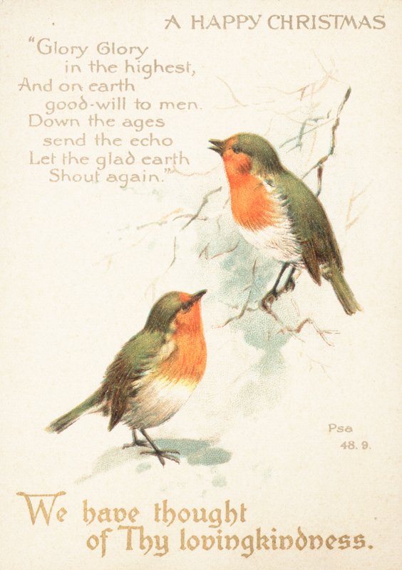 Dos petirrojos en la nieve, tarjeta de Navidad de English School