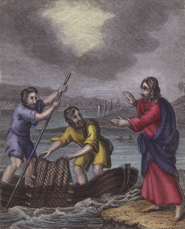 Dos pescadores en su pobre empleo... de English School