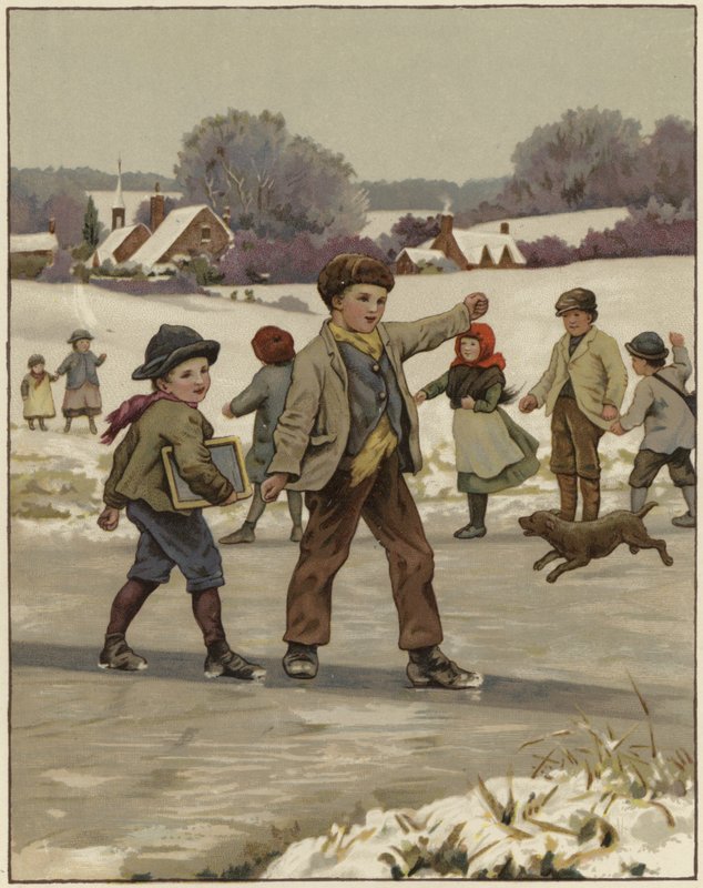 Dos niños patinando en un lago congelado de English School