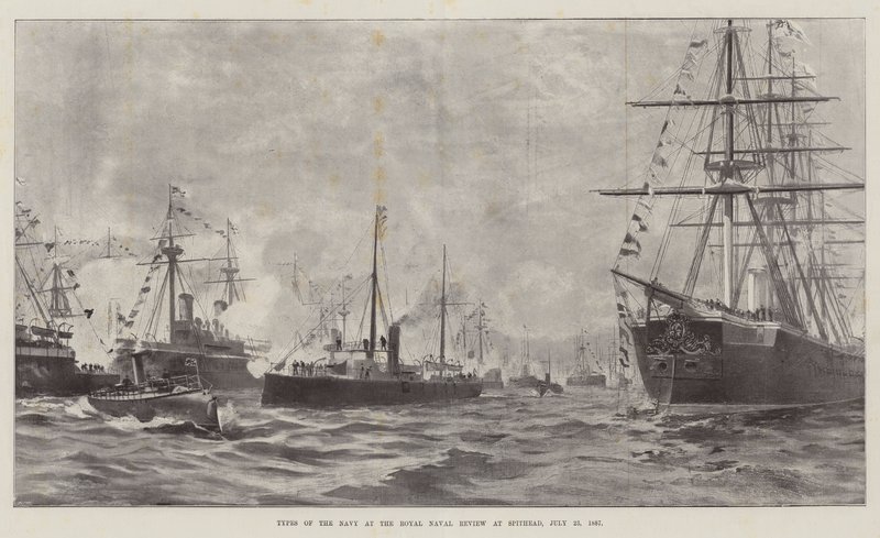 Tipos de la Armada en la Revisión Naval Real en Spithead, 23 de julio de 1887 de English School