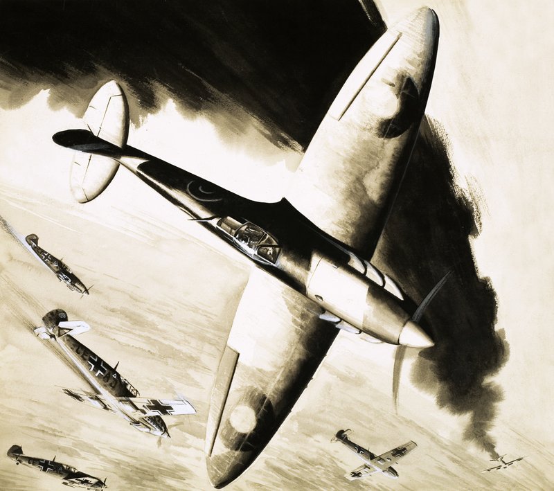 Spitfire no identificado en combate aéreo con cazas alemanes de English School