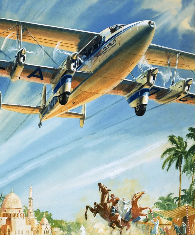 Biplano no identificado volando sobre el Norte de África de English School