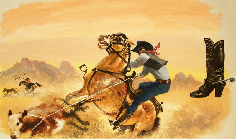 Vaquero no identificado lazando ganado de English School