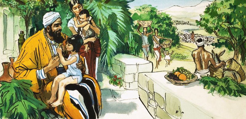 Hombre no identificado (Oriente Medio) con madre e hijos de English School