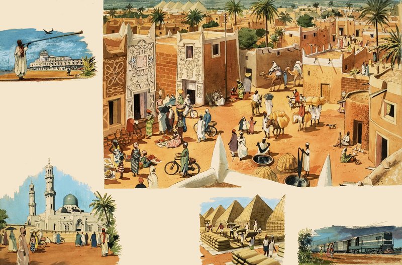Escenas no identificadas de Egipto, incluyendo el Antiguo Egipto y las pirámides de English School