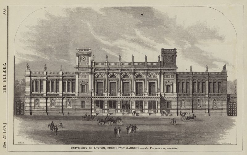 Universidad de Londres, Burlington Gardens (grabado) de English School
