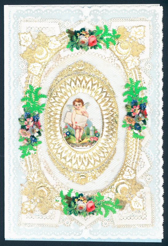 Tarjeta del Día de San Valentín con Cupido sosteniendo una carta de English School