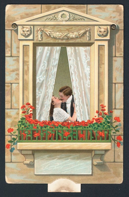 Tarjeta del Día de San Valentín con pareja besándose de English School