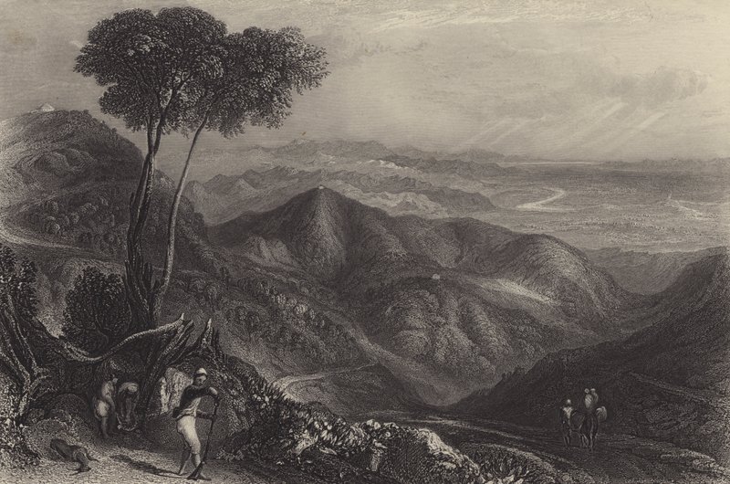Valle del Doon, montañas del Himalaya (grabado) de English School