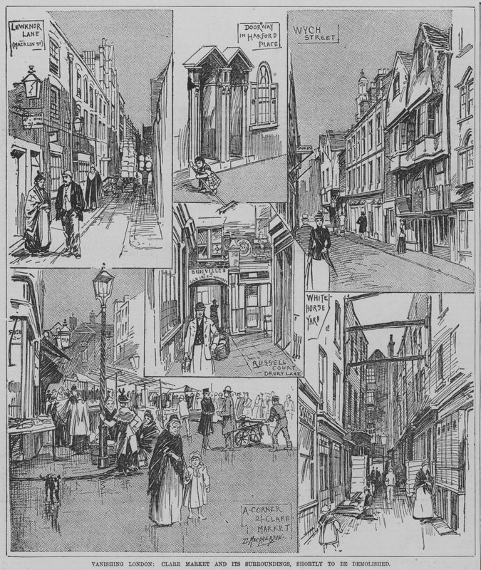 Londres desapareciendo: Clare Market y sus calles circundantes poco antes de la demolición de English School
