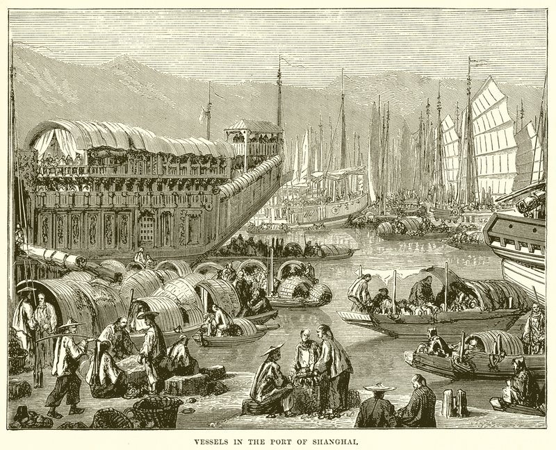 Barcos en el puerto de Shanghái de English School