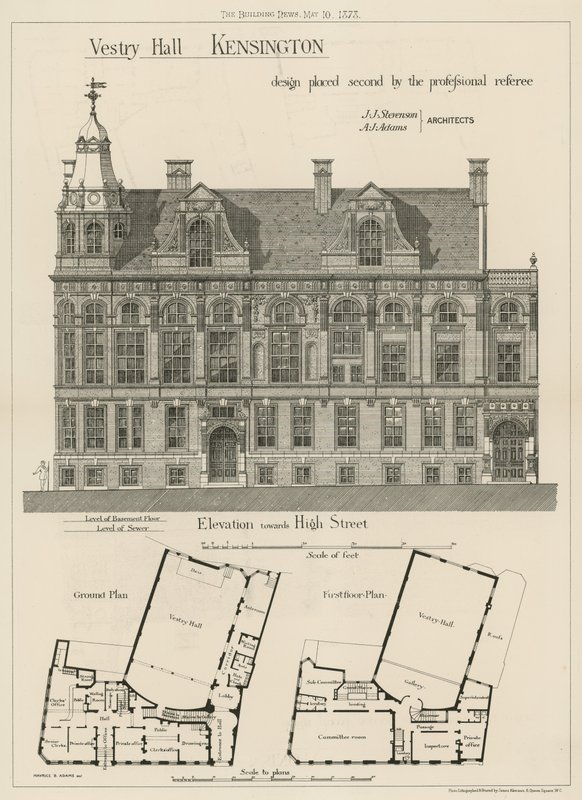 Vestry Hall, Kensington, diseño colocado en segundo lugar por el árbitro profesional de English School