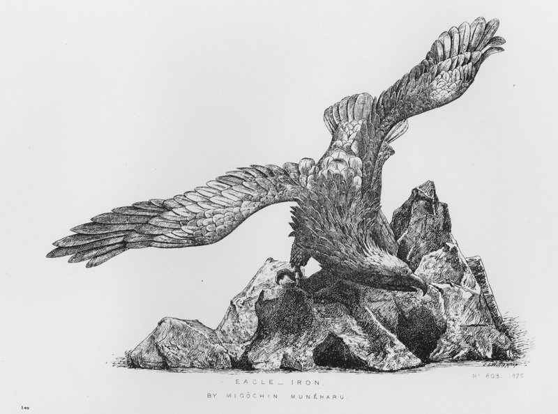 Águila, hierro, por Migochin Muneharu (grabado) de English School