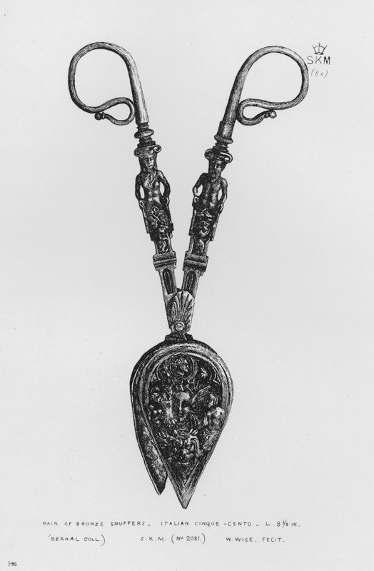 Par de apagavelas de bronce, italiano, Cinquecento (grabado) de English School