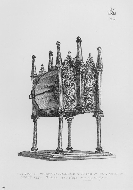 Museo Victoria y Alberto: Relicario, en cristal de roca y plata dorada, italiano, alrededor de 1350 de English School