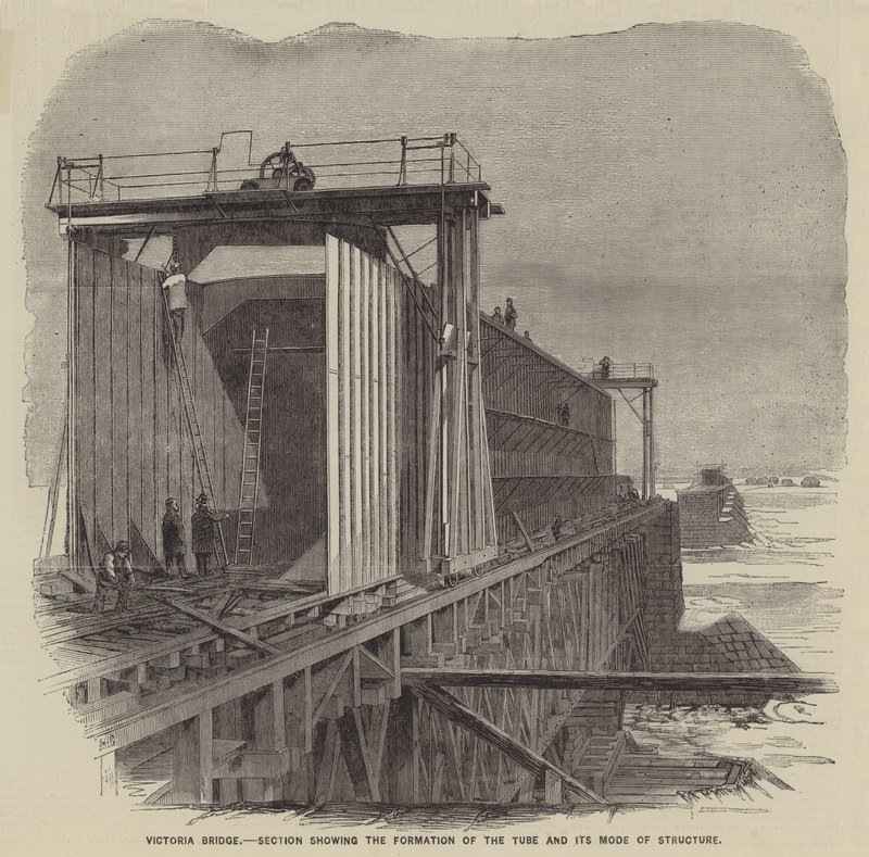 Puente Victoria, sección que muestra la formación del tubo y su modo de estructura (grabado) de English School