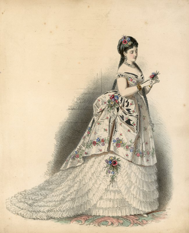 Placa de moda victoriana (grabado coloreado) de English School