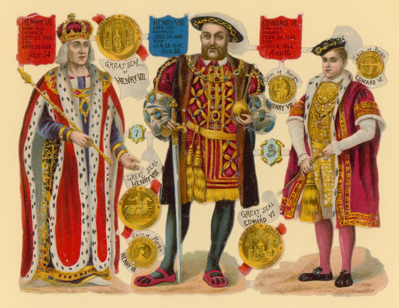 Recorte victoriano: Rey Enrique VII, Rey Enrique VIII, Rey Eduardo VI de English School