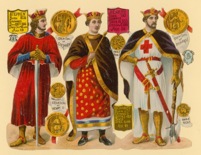 Recorte victoriano: Rey Esteban, Rey Enrique II, Rey Ricardo I de English School