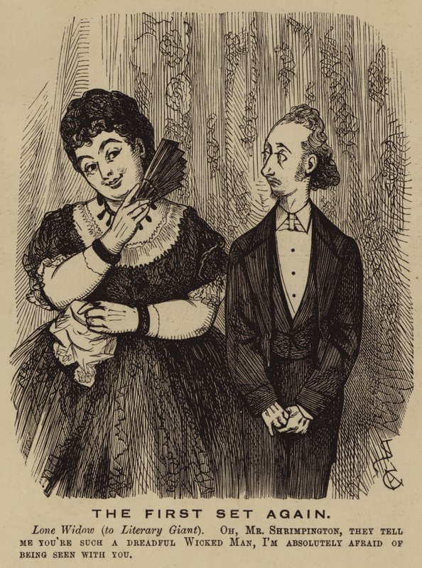 Viuda victoriana coqueteando con un autor (grabado) de English School