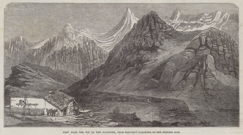 Vista desde la Cima del Faulhorn, del Panorama de Burford de los Alpes Berneses (grabado) de English School