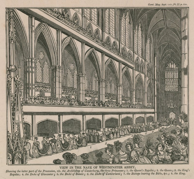 Vista en la nave de la Abadía de Westminster durante la Coronación del Rey Guillermo IV y la Reina Adelaida de English School