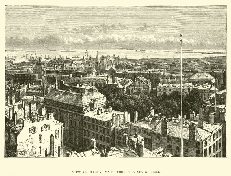 Vista de Boston, Massachusetts desde la Casa del Estado de English School