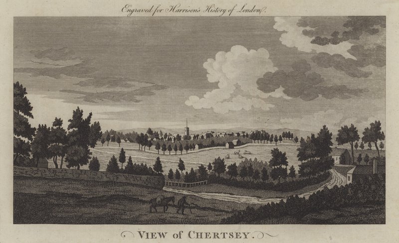 Vista de Chertsey, Surrey (grabado) de English School