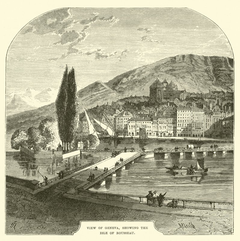 Vista de Ginebra, mostrando la Isla de Rousseau de English School