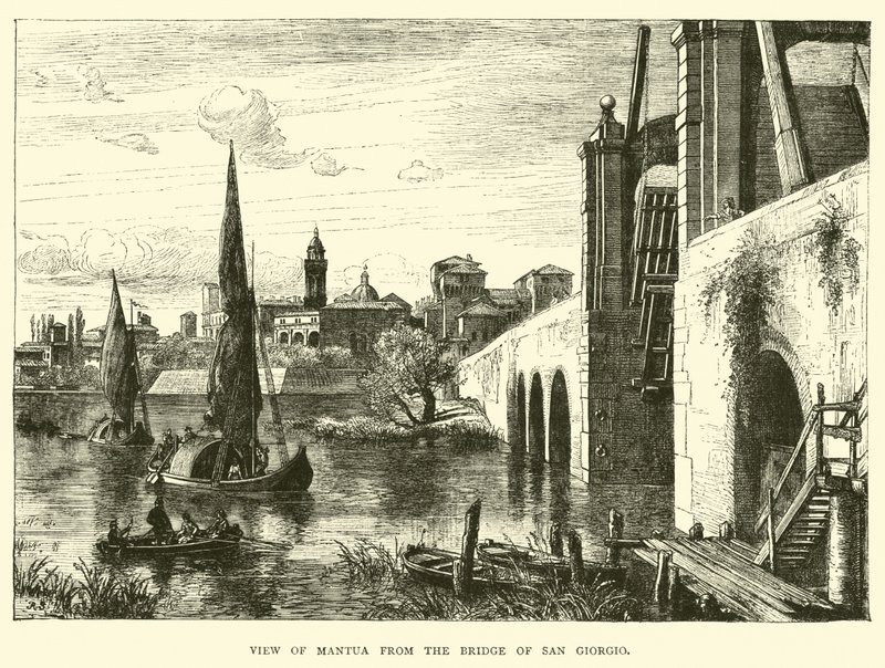 Vista de Mantua desde el Puente de San Giorgio de English School