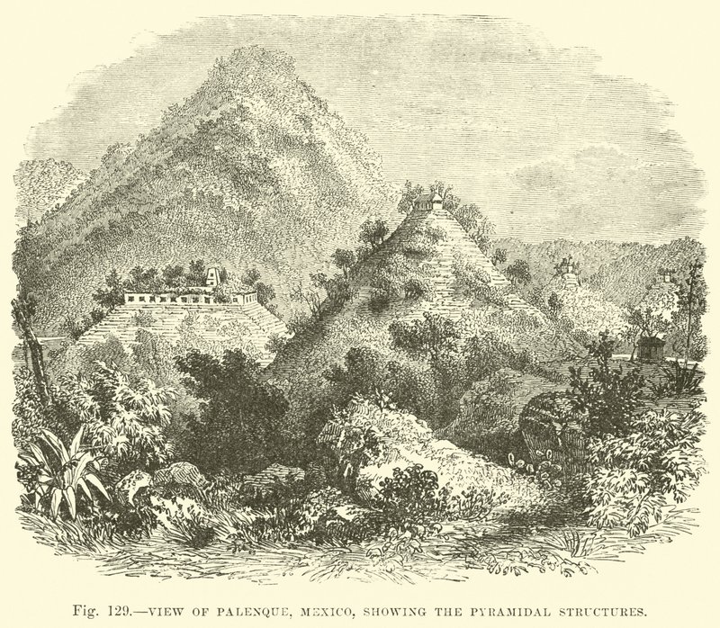 Vista de Palenque, México, mostrando las estructuras piramidales de English School
