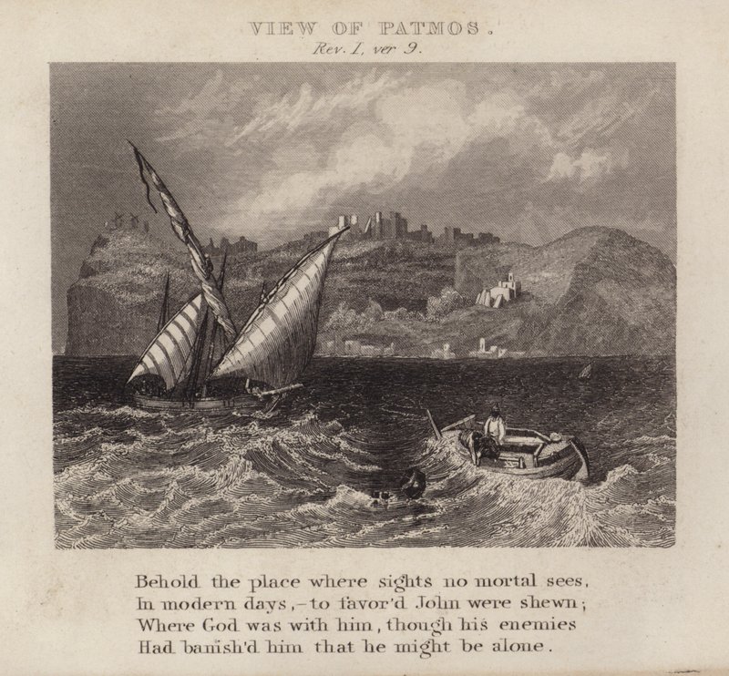 Vista de Patmos, Apocalipsis I, versículo 9 de English School