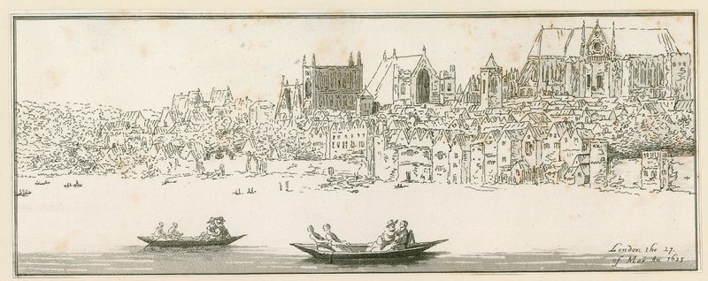Vista del Palacio de Westminster, Londres, el 27 de marzo de 1652 de English School