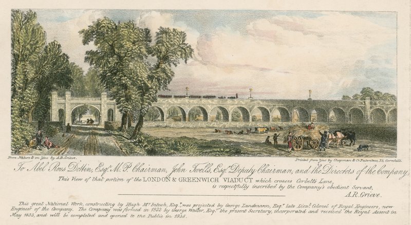 Vista de una parte del Viaducto de Londres y Greenwich, donde cruza Corbetts Lane, Londres de English School
