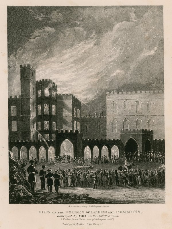 Vista de las Casas de los Lores y los Comunes, Destruidas por el Fuego el 16 de Octubre de 1834 de English School