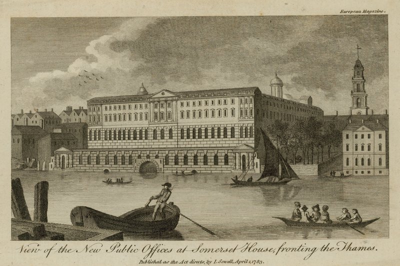Vista de las Nuevas Oficinas Públicas en Somerset House, frente al Támesis de English School