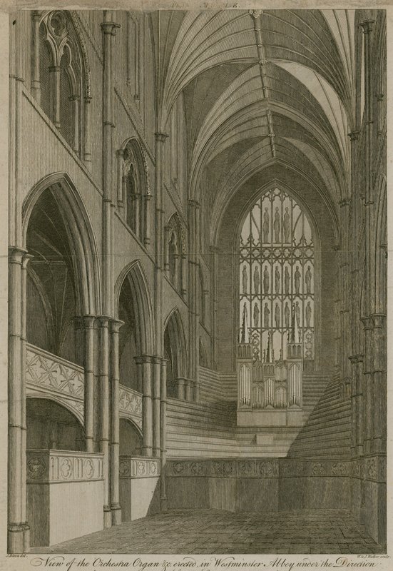 Vista del Órgano de la Orquesta, etc. erigido en la Abadía de Westminster, Londres de English School