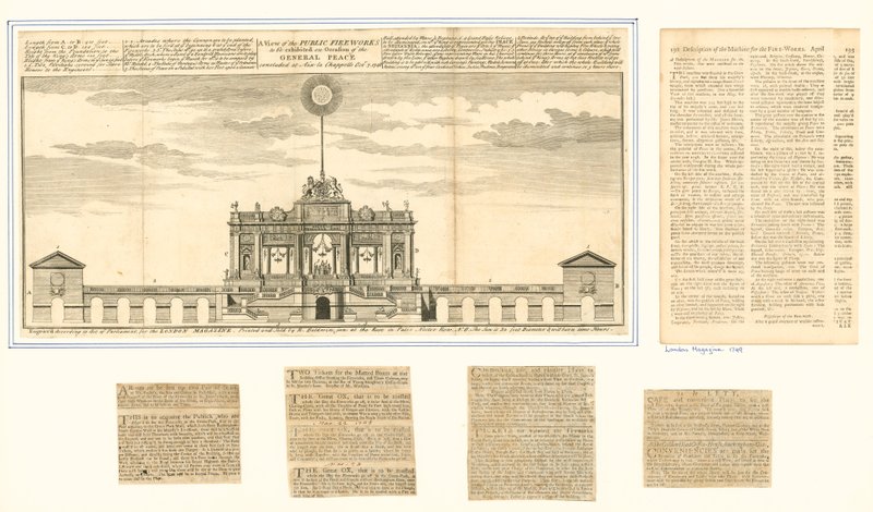 Vista de los fuegos artificiales públicos por la Paz de Aquisgrán 1749 de English School