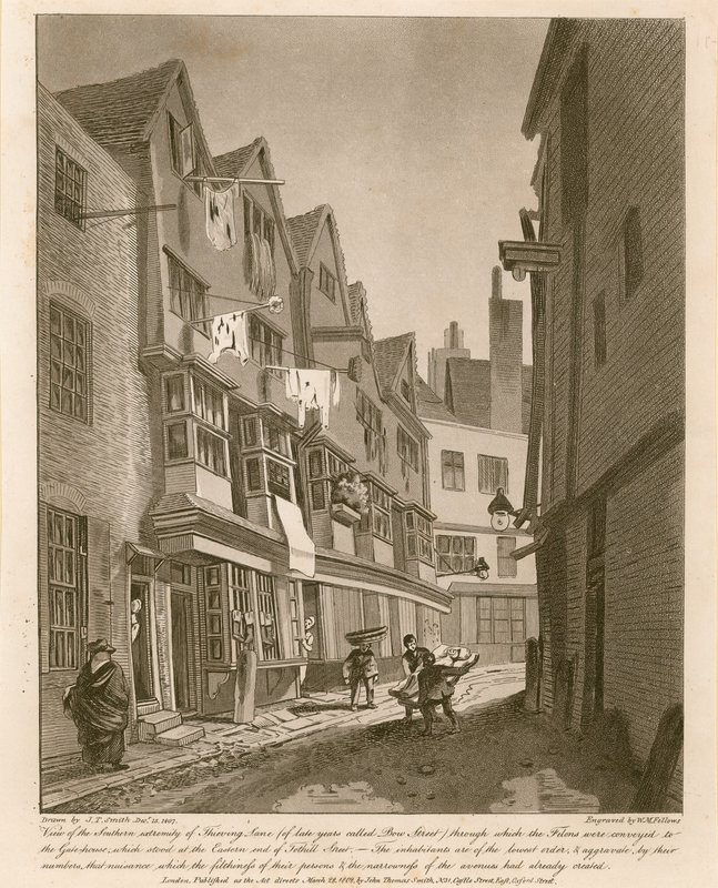 Vista del extremo sur de Thieving Lane (llamada Bow Street en los últimos años) de English School