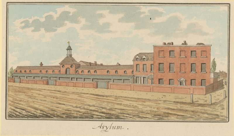 Vista del asilo en St Georges Fields de English School