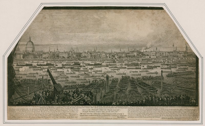 Vista de la procesión fúnebre del Almirante Lord Nelson mientras era llevado de Greenwich a Whitehall de English School