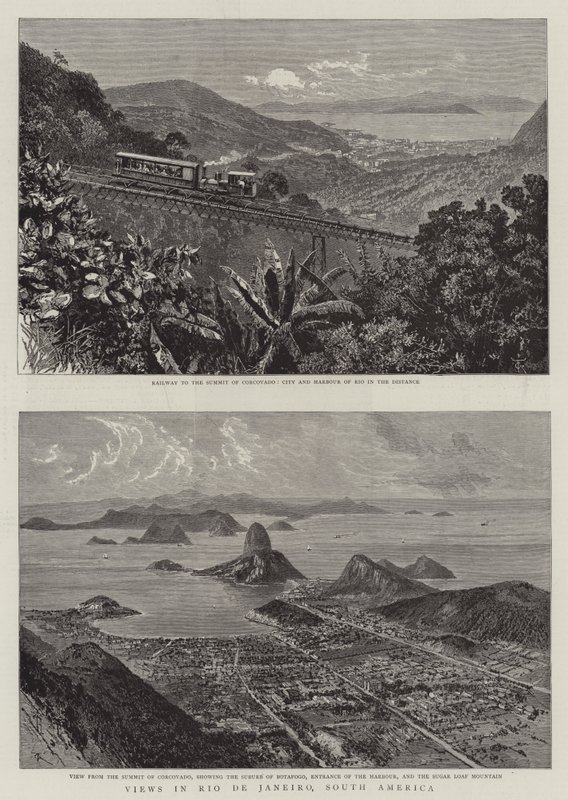Vistas en Río de Janeiro, América del Sur (grabado) de English School