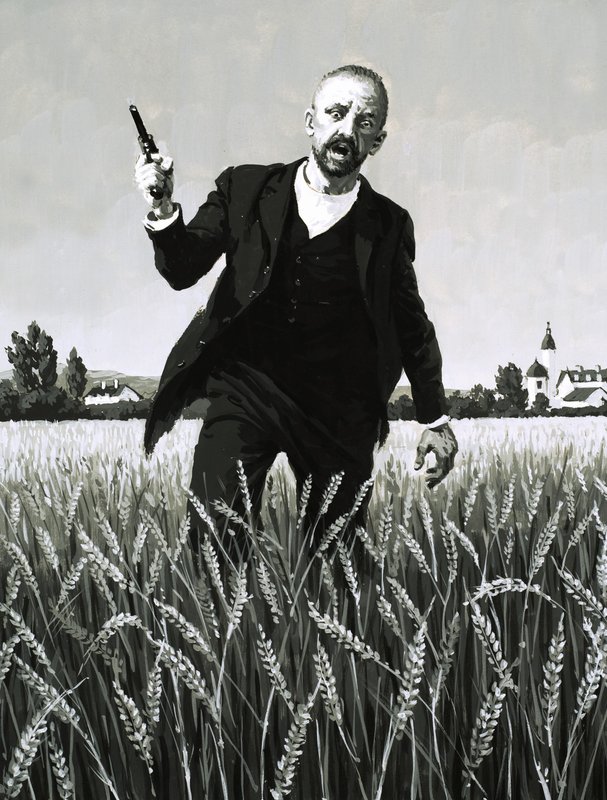 Vincent Van Gogh caminando por un campo de trigo hacia su muerte de English School